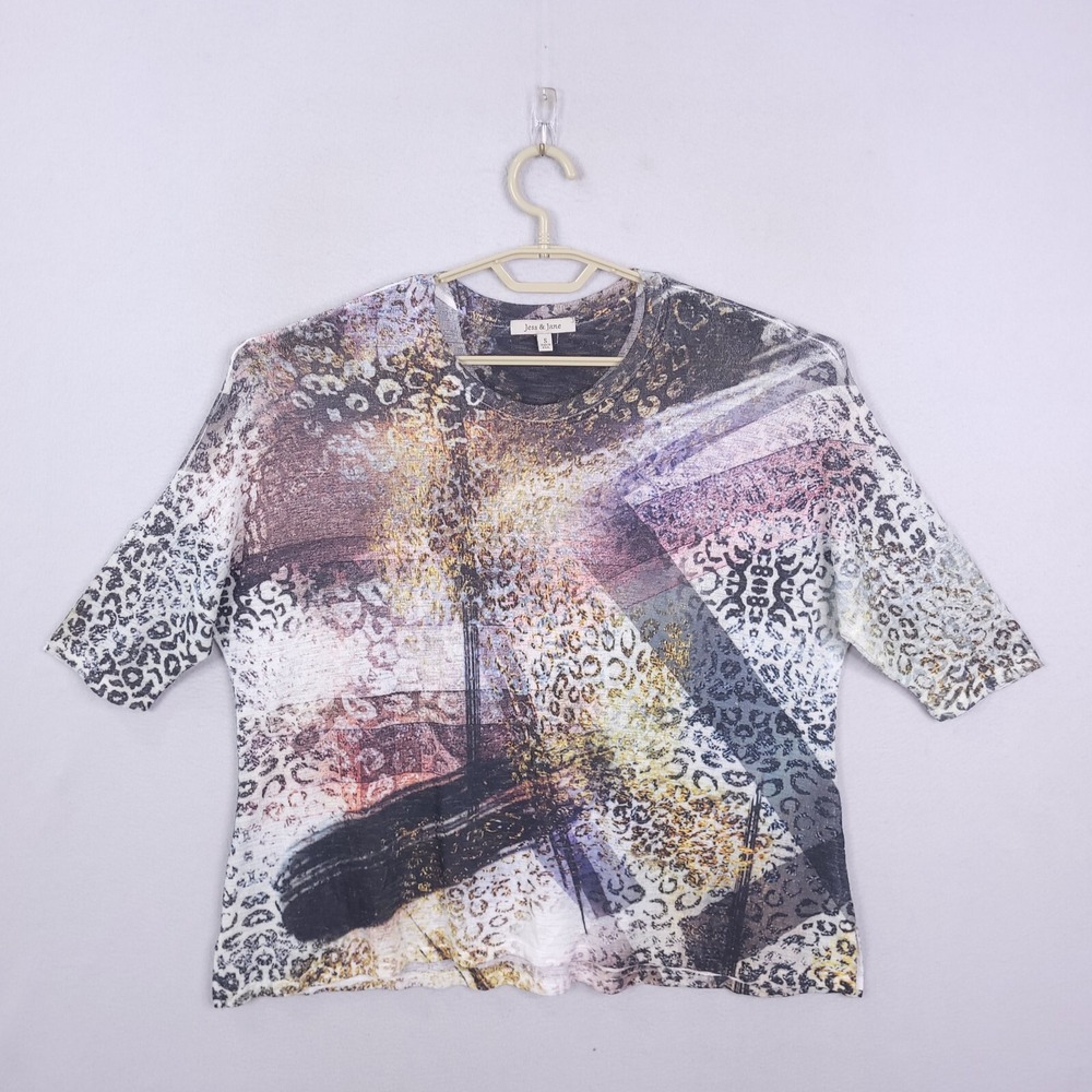 Jess & Jane Size S Artsy Abstract Burnout Tunic Mesh Contrast